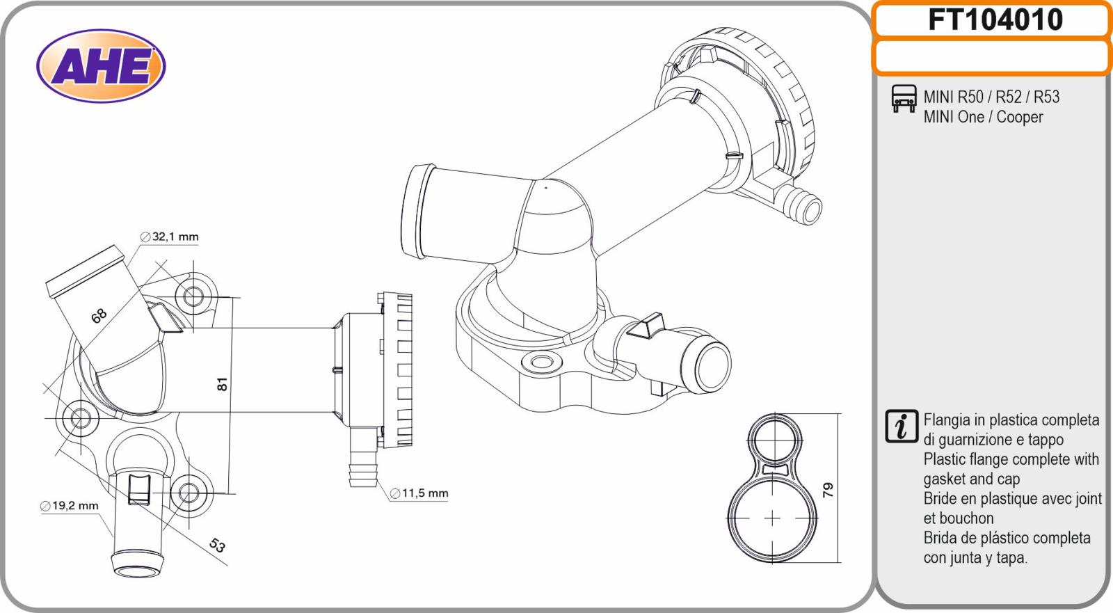Flangia MINI R50 / R52 / R53 Mini One / Cooper 1.6 07.01-03.09