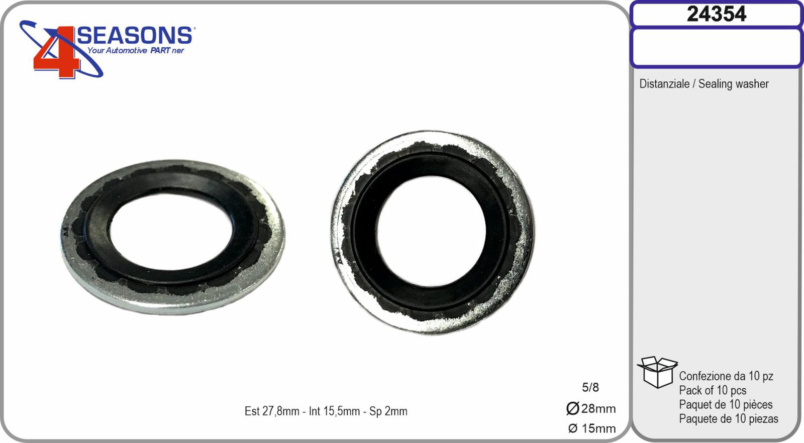 Distanziale diametro est 27,8mm x int 15,5mm x sp 2mm conf. 10pz