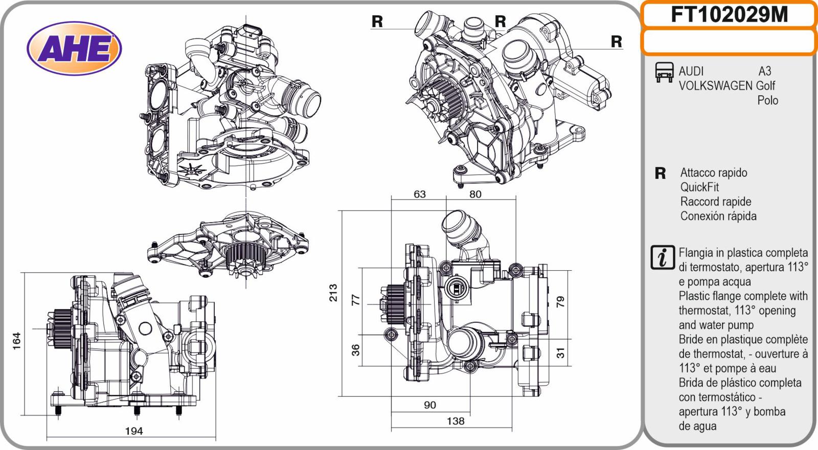 Fl. Term. + Pompa Acq.  AUDI / VW A3 / Golf / Polo 1.8 / 2.0 08.09-