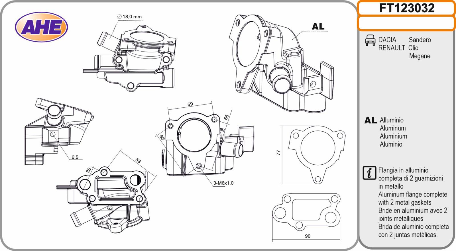 Flangia DACIA / RENAULT Sandero / Clio / Megane 1.4 / 1.6 01.96-